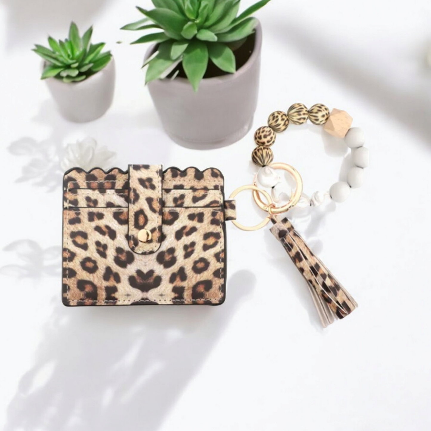 Wristlet Keychain with Silicone Beaded Bracelet Wallet