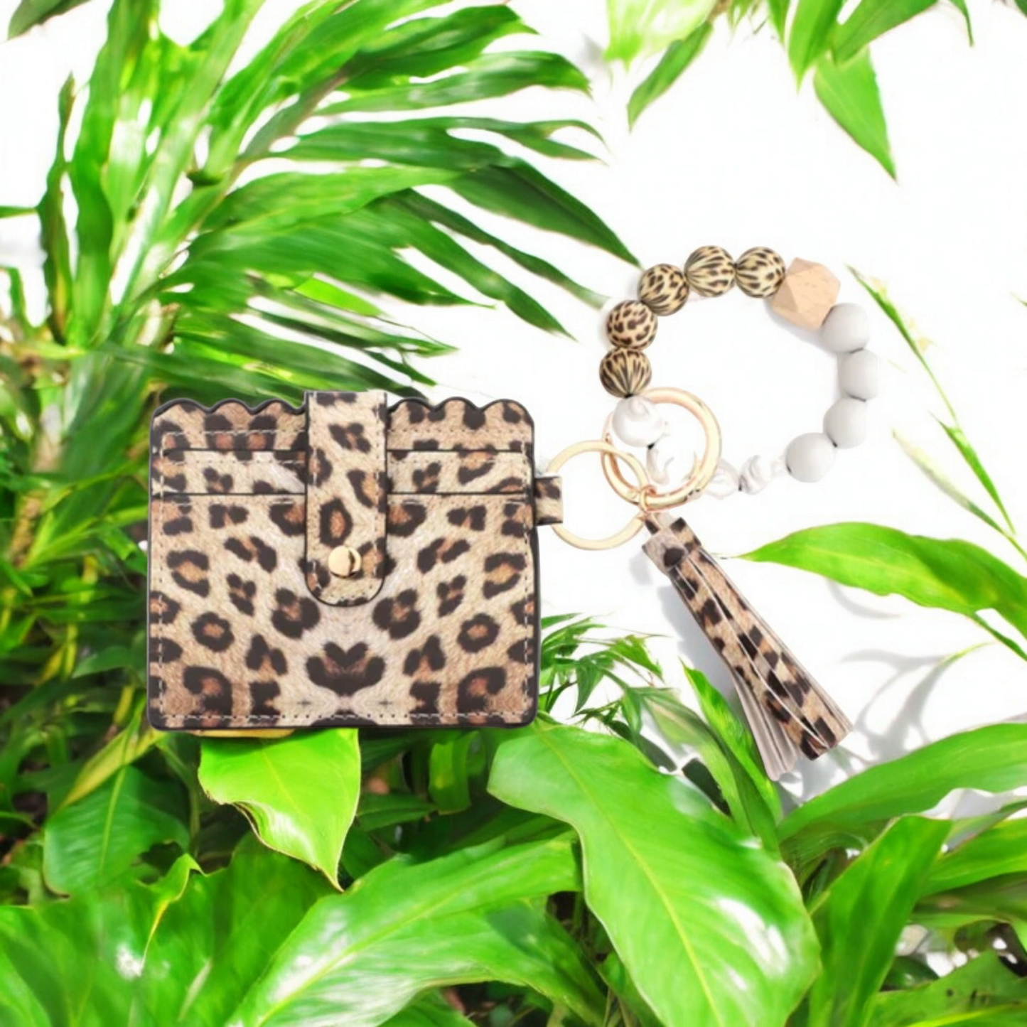 Wristlet Keychain with Silicone Beaded Bracelet Wallet