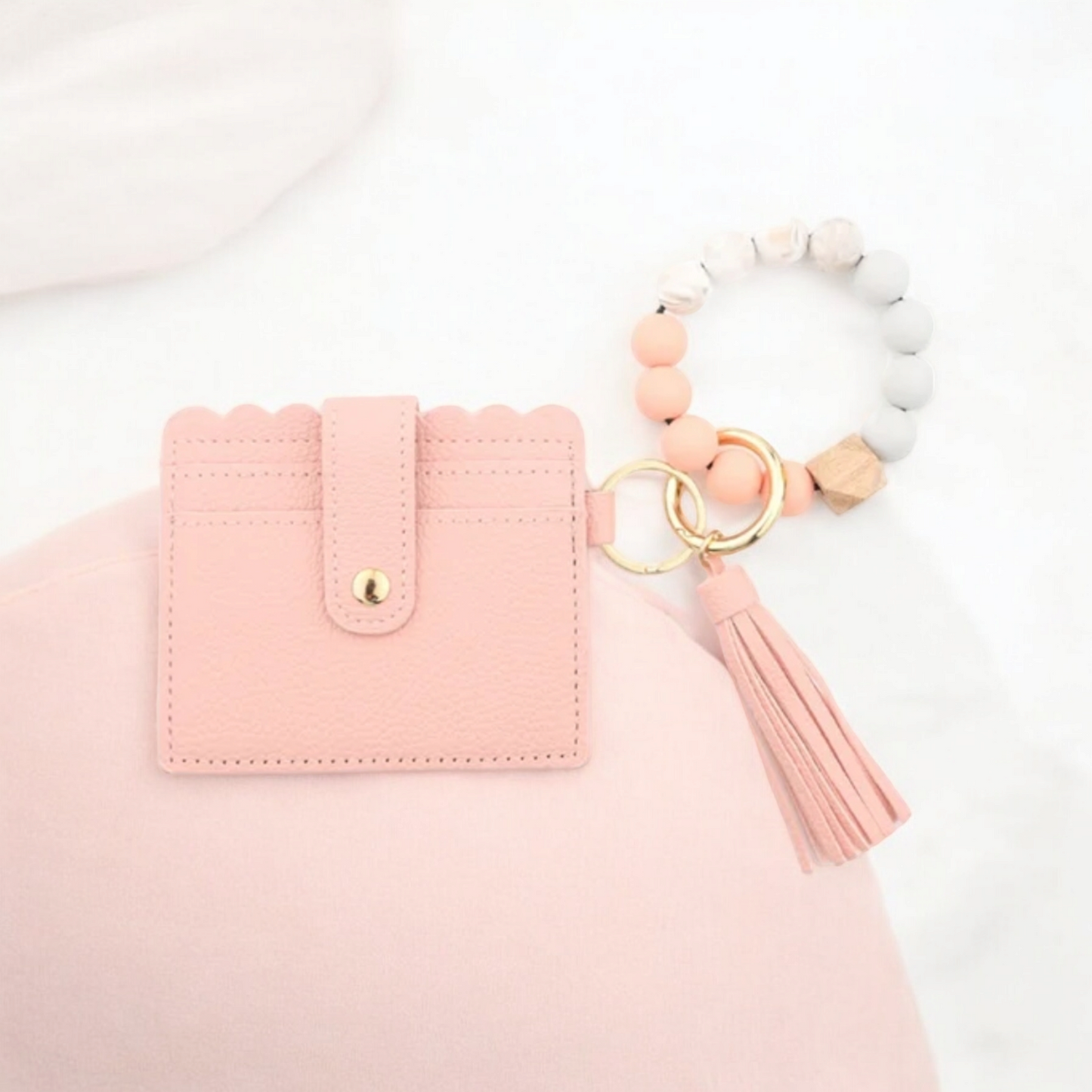 Wristlet Keychain with Silicone Beaded Bracelet Wallet