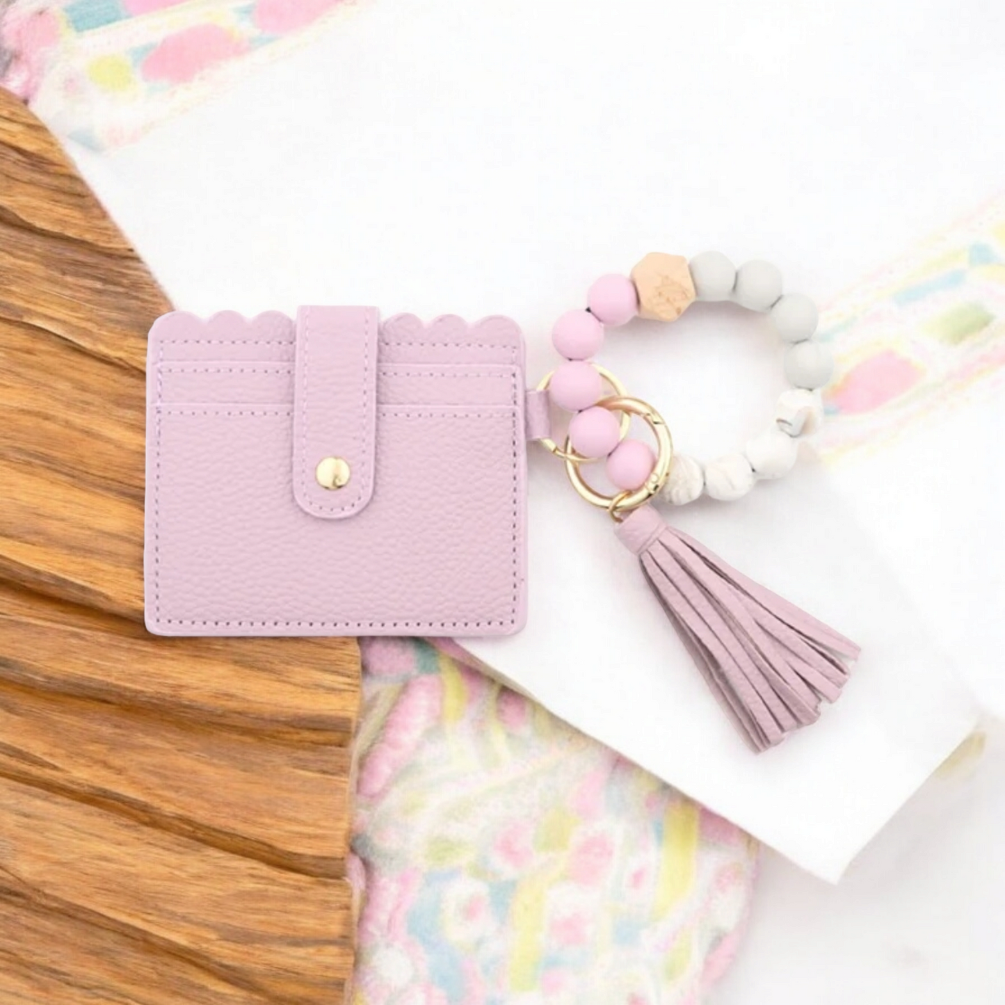 Wristlet Keychain with Silicone Beaded Bracelet Wallet