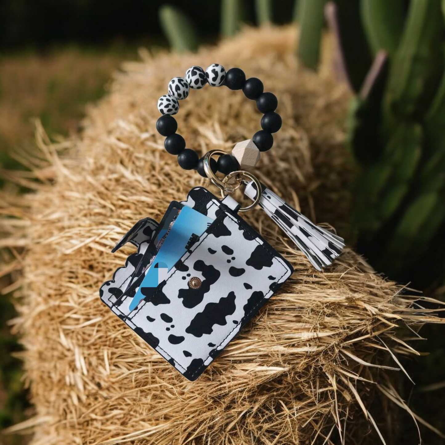 Wristlet Keychain with Silicone Beaded Bracelet Wallet