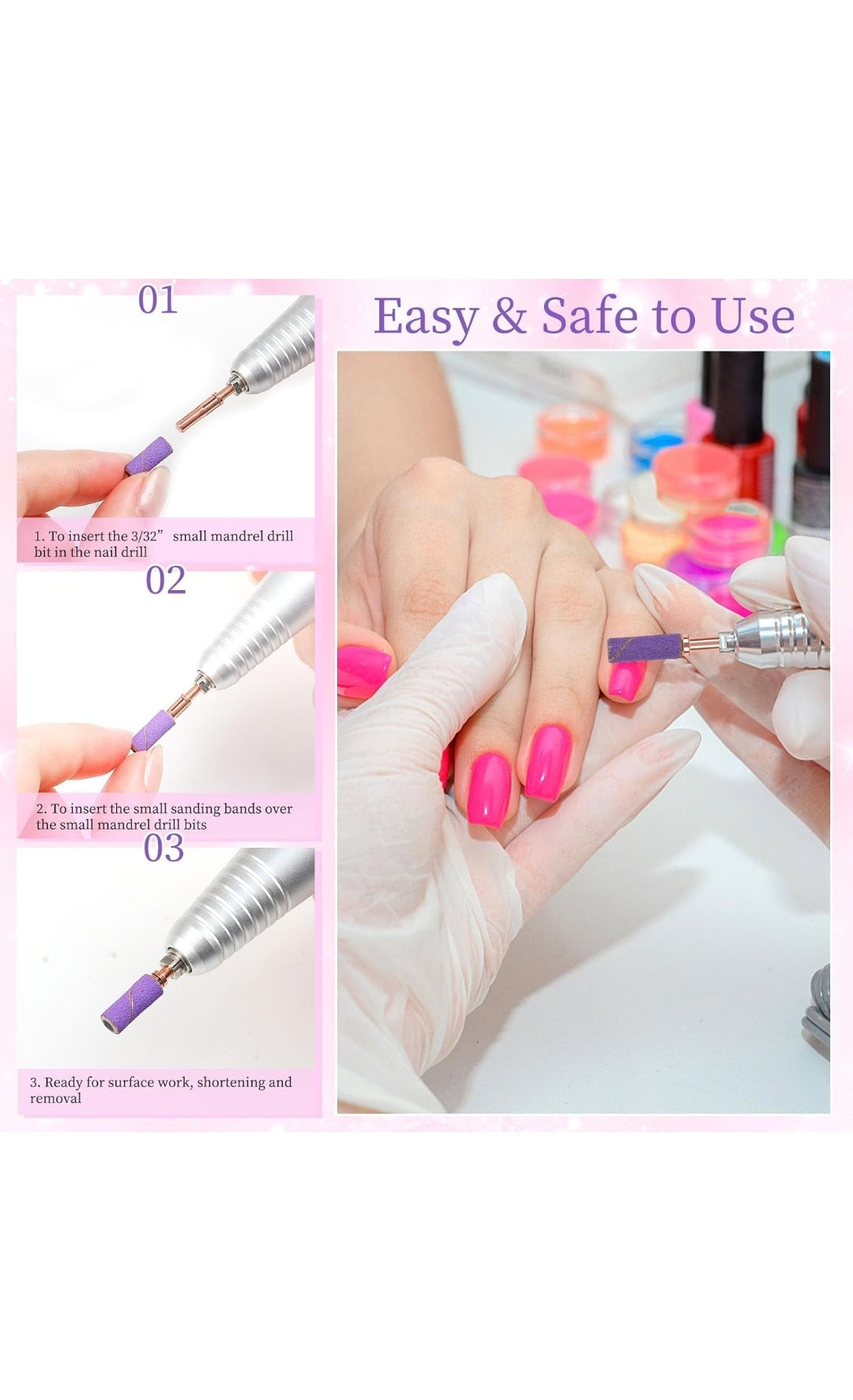 3mm Professional Small Sanding Bands 100 Pcs & 2Pcs Small Mandrel Bit Set for Nail Drill, Upgrade Design 3mm Nail File for Manicures and Pedicure with Stainless Steel Shaft (#240)