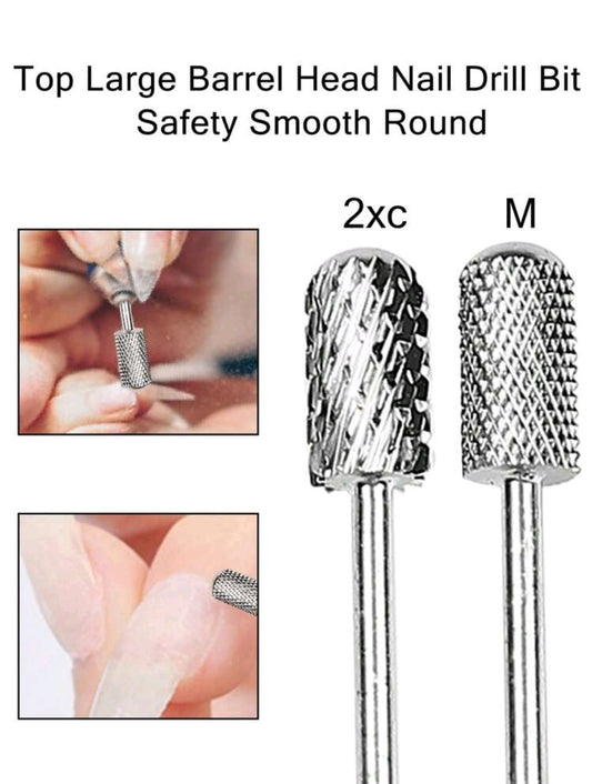 2Pc Round Top Barrel Safety Nail Drill Bits 2XC and Medium Grit for Acrylic/Polygel Shaping and Removal