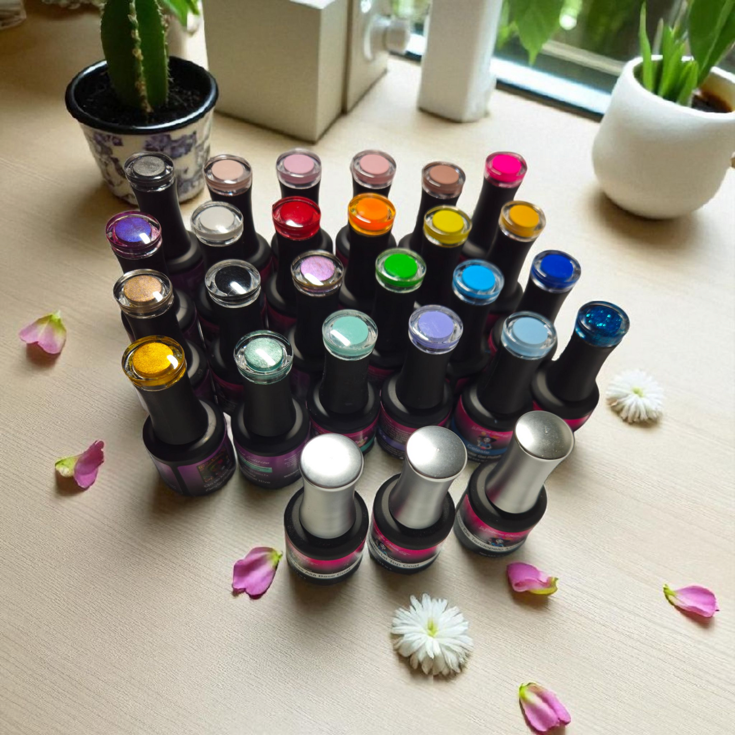 Collection of 24 La Catrina Nails.Tx HEMA-free Gel Polishes Plus Free Top, Matte, and Base Coat