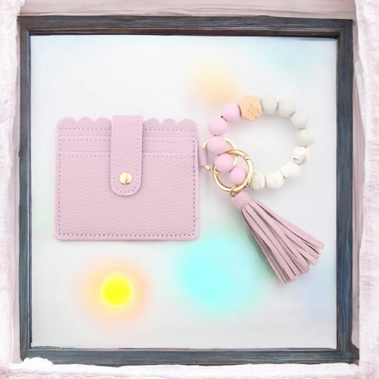 Wristlet Keychain with Silicone Beaded Bracelet Wallet
