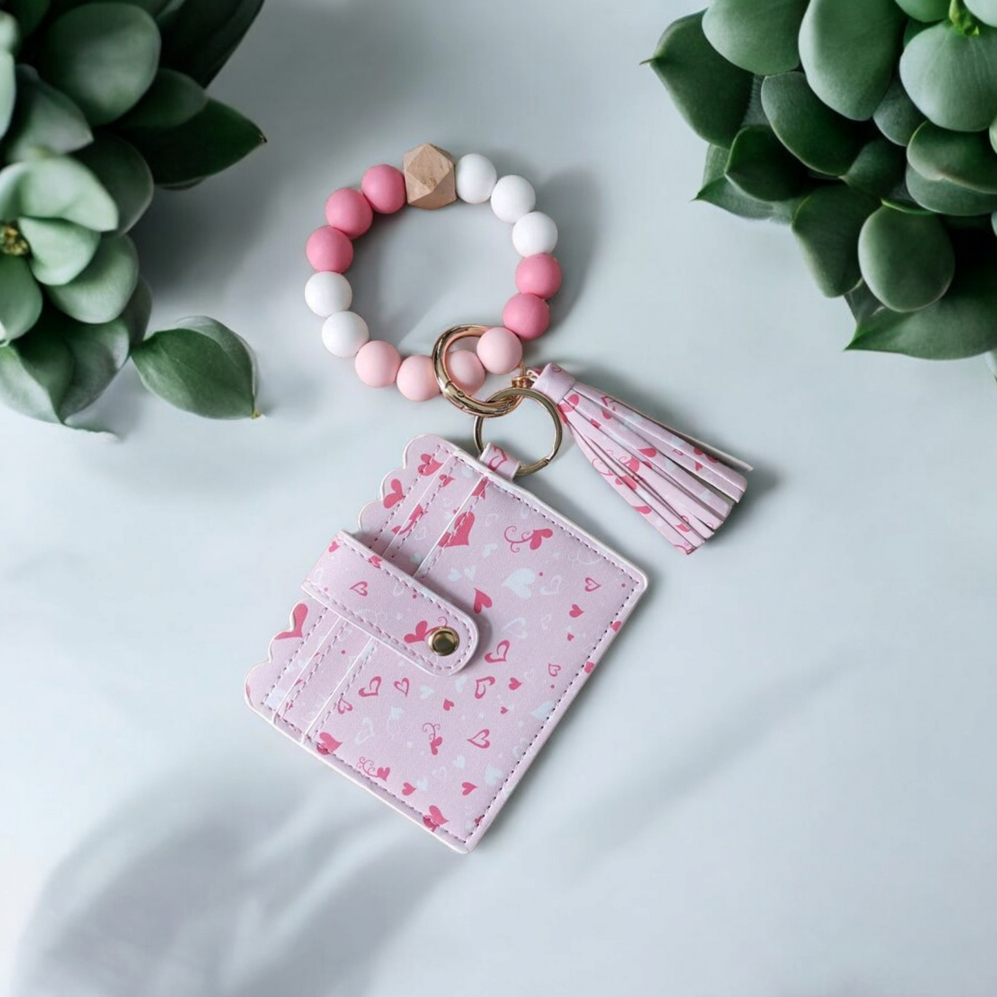 Wristlet Keychain with Silicone Beaded Bracelet Wallet