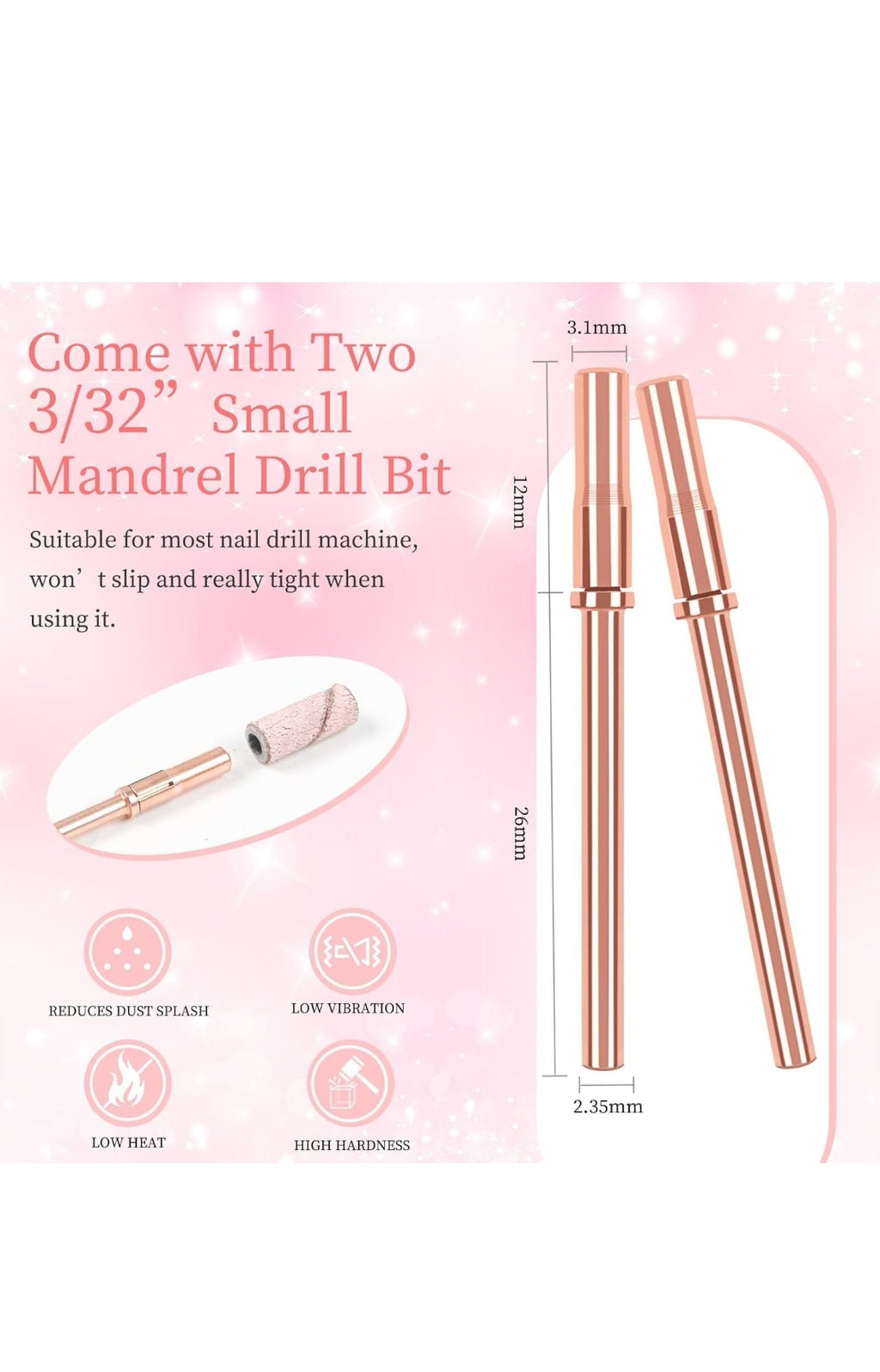 Juego de 100 bandas de lijado pequeñas de 3 mm y 2 brocas de mandril pequeñas para taladro de uñas profesional, lima de uñas de 3 mm con diseño mejorado para manicura y pedicura con eje de acero inoxidable (n.° 180)