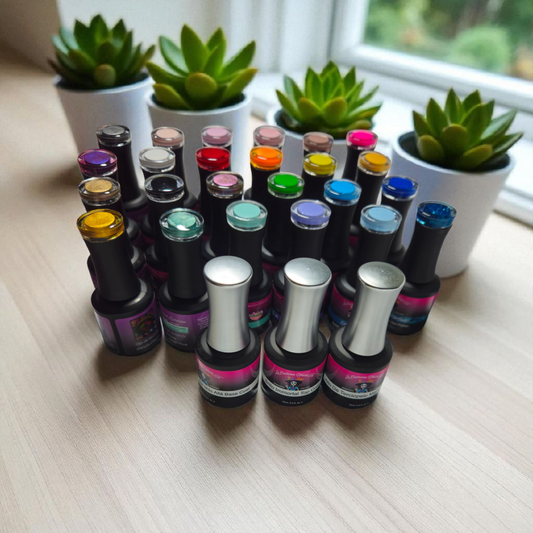 Collection of 24 La Catrina Nails.Tx HEMA-free Gel Polishes Plus Free Top, Matte, and Base Coat