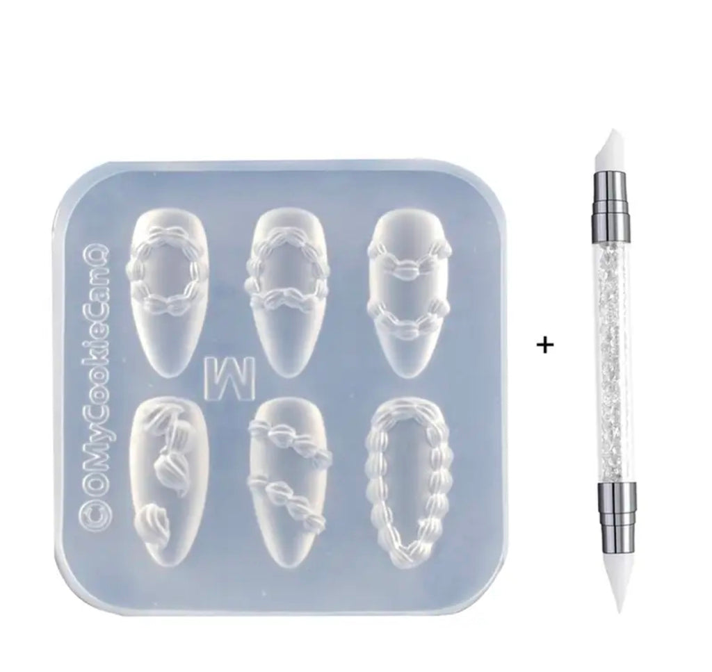 2pcs Silicone Nail Molds | 3D Cake Cream Nail Art Mold with Carving Pen