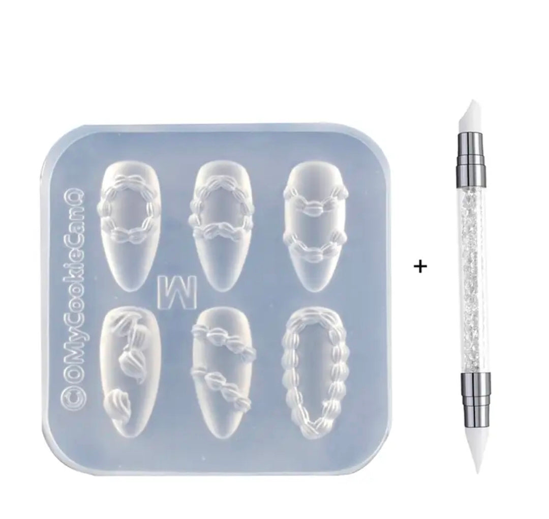 2pcs Silicone Nail Molds | 3D Cake Cream Nail Art Mold with Carving Pen