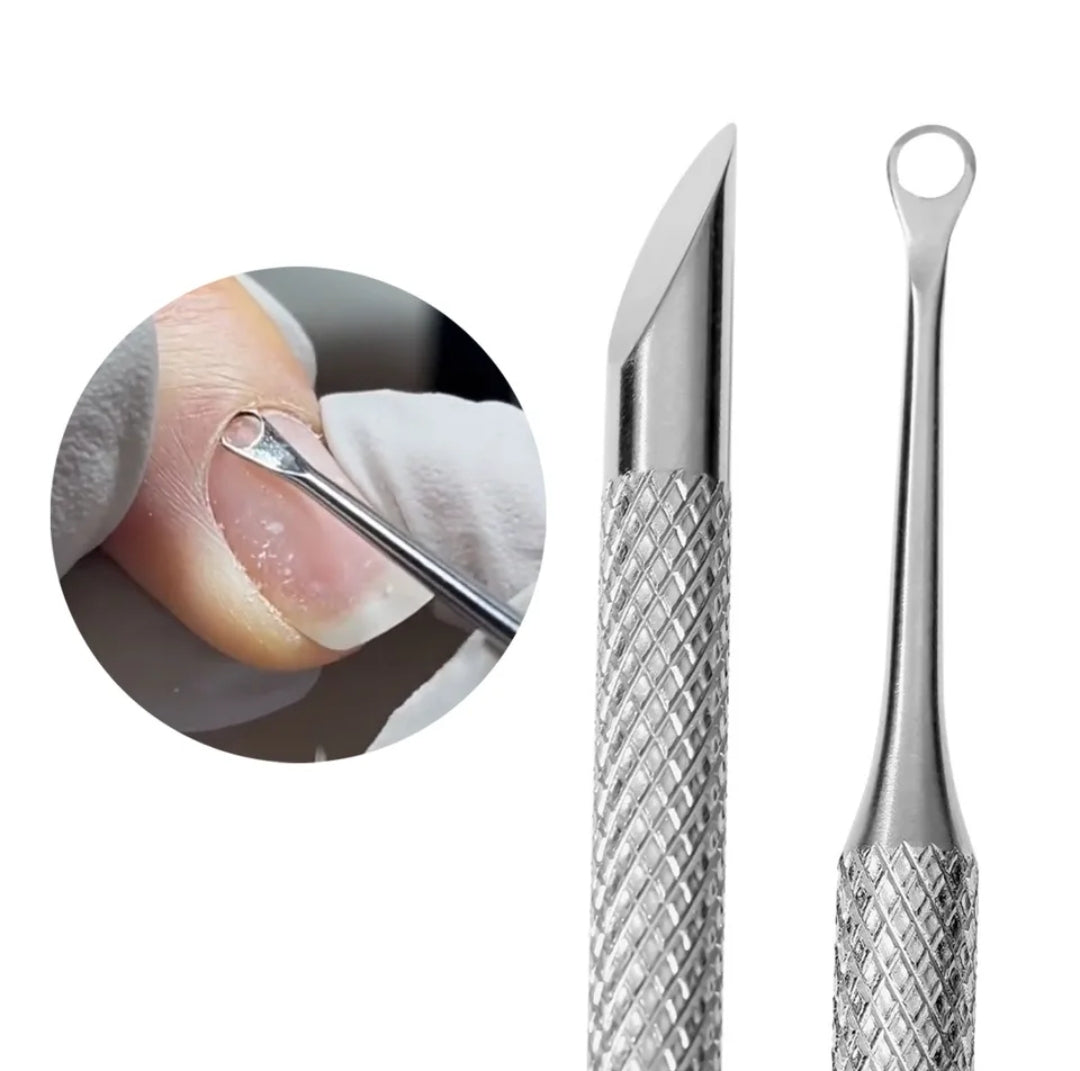 Dual ended cuticle remover and pusher. Slanted and loop