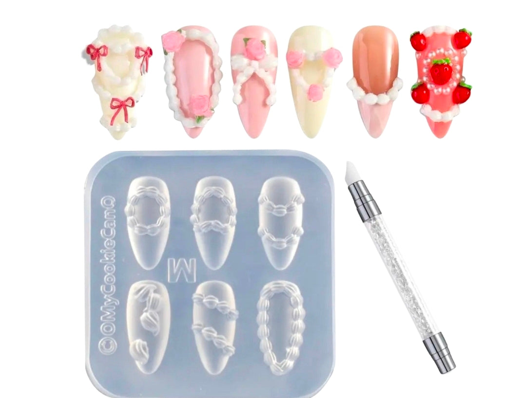 2pcs Silicone Nail Molds | 3D Cake Cream Nail Art Mold with Carving Pen