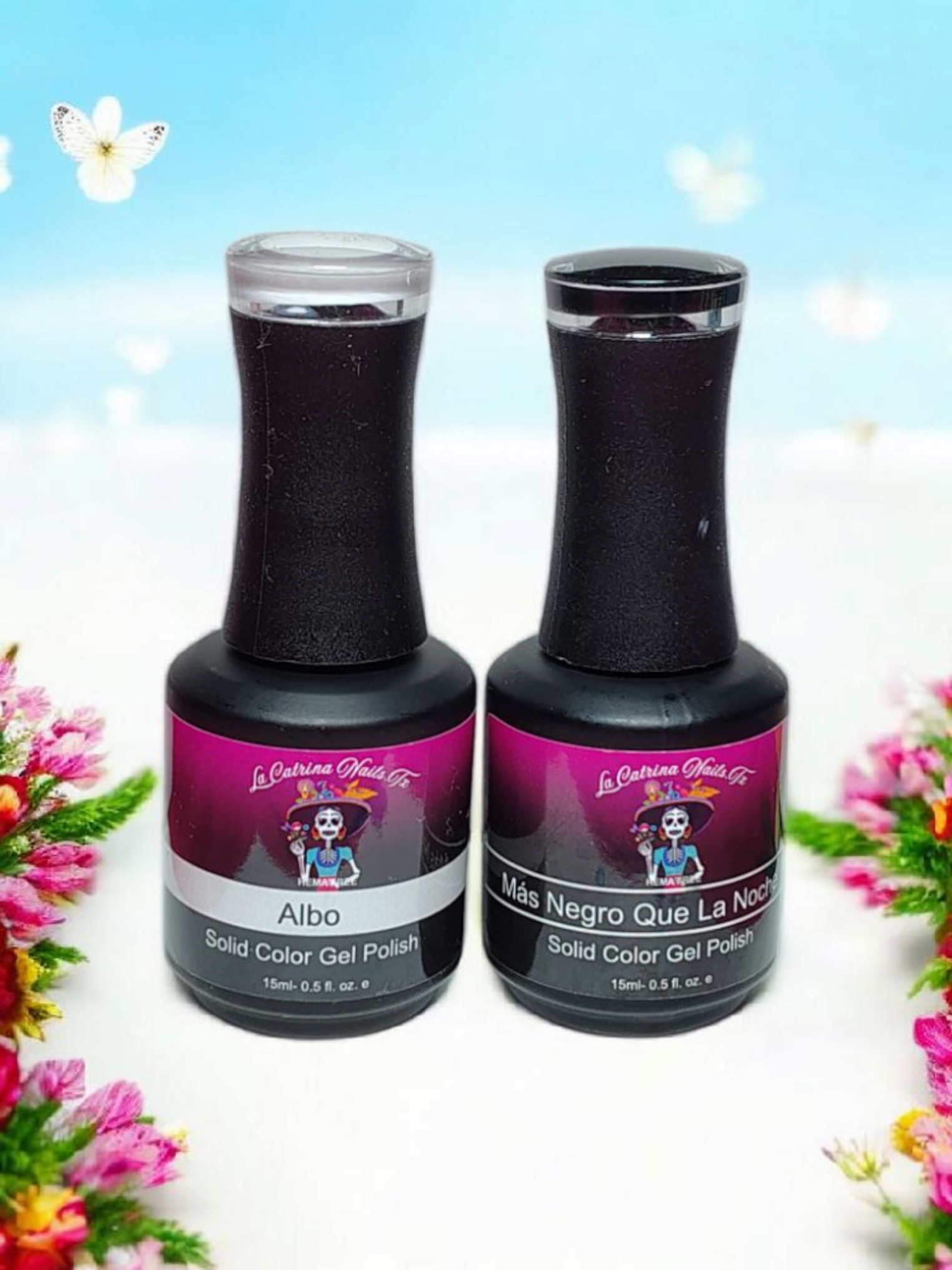 La Catrina Nails.Tx~ Albo y Mas Negro Que La Noche (White and Black) HEMA-free gel polishes