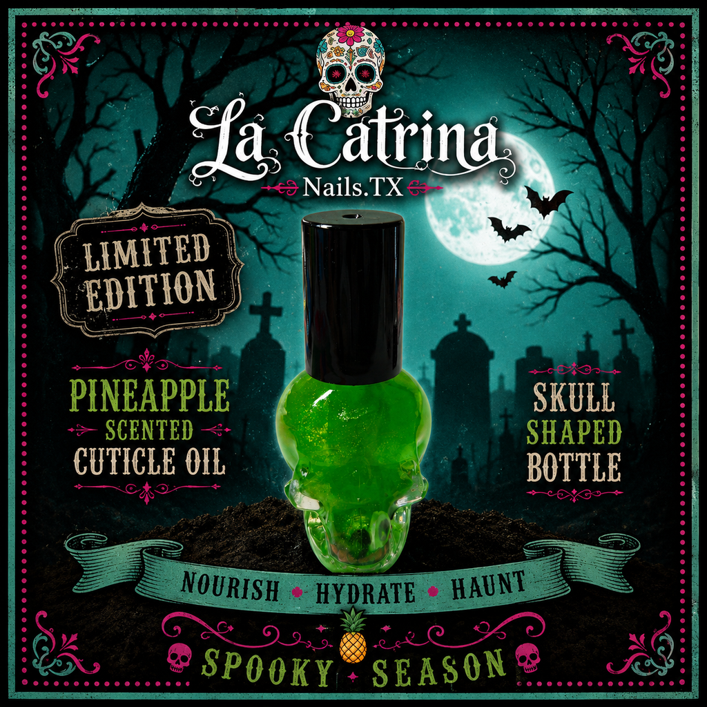 Edición limitada ~ Botella con forma de calavera con aceite para cutículas con aroma a piña.